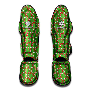 Merry Christmas Candy Cane Pattern Print Muay Thai Shin Guard