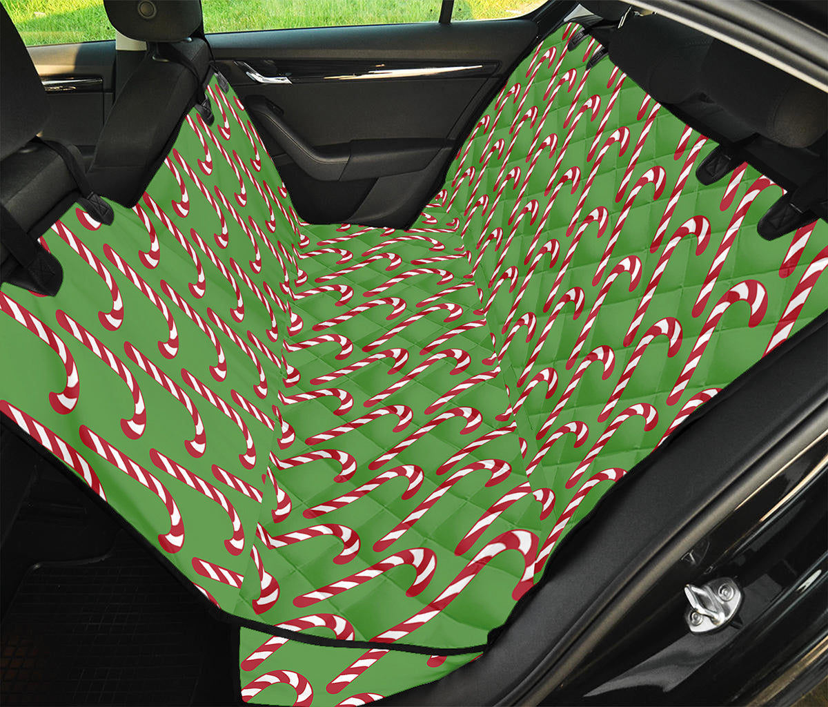 Merry Christmas Candy Cane Pattern Print Pet Car Back Seat Cover