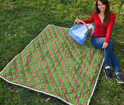 Merry Christmas Candy Cane Pattern Print Quilt