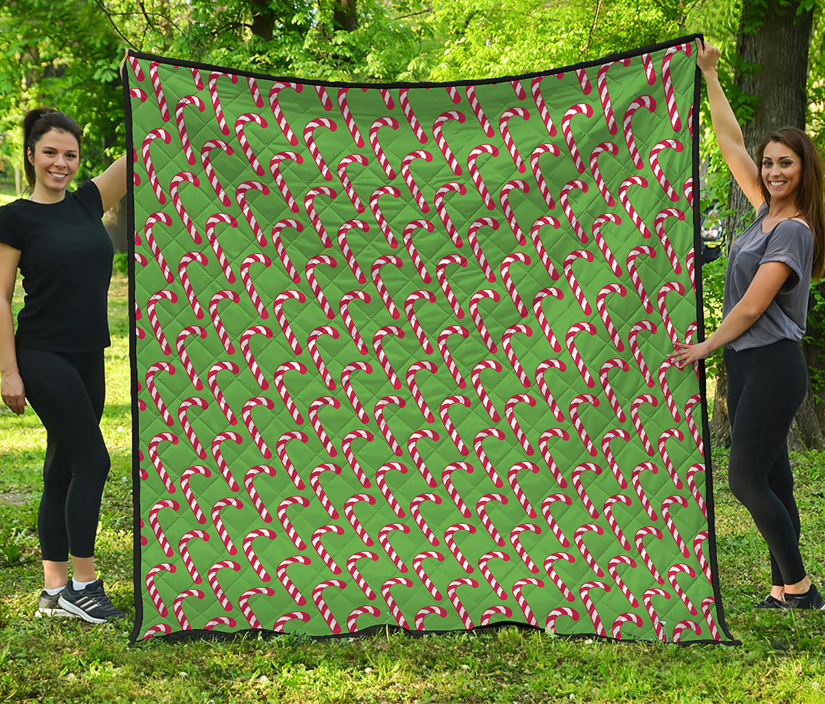 Merry Christmas Candy Cane Pattern Print Quilt