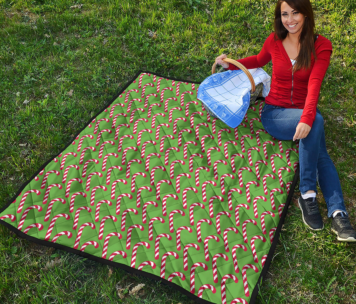 Merry Christmas Candy Cane Pattern Print Quilt