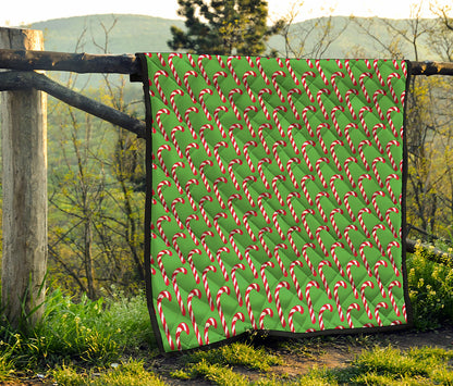Merry Christmas Candy Cane Pattern Print Quilt