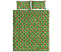 Merry Christmas Candy Cane Pattern Print Quilt Bed Set