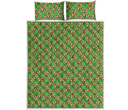 Merry Christmas Candy Cane Pattern Print Quilt Bed Set