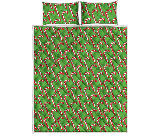 Merry Christmas Candy Cane Pattern Print Quilt Bed Set