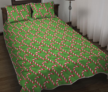 Merry Christmas Candy Cane Pattern Print Quilt Bed Set