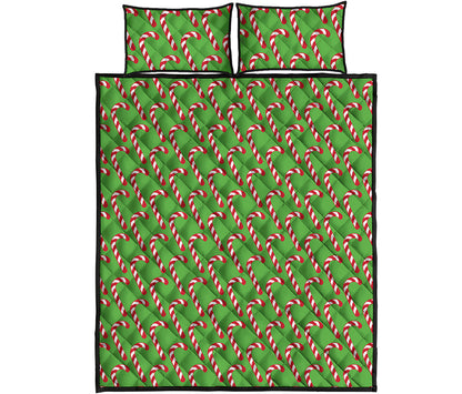Merry Christmas Candy Cane Pattern Print Quilt Bed Set