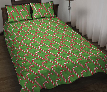 Merry Christmas Candy Cane Pattern Print Quilt Bed Set