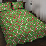 Merry Christmas Candy Cane Pattern Print Quilt Bed Set