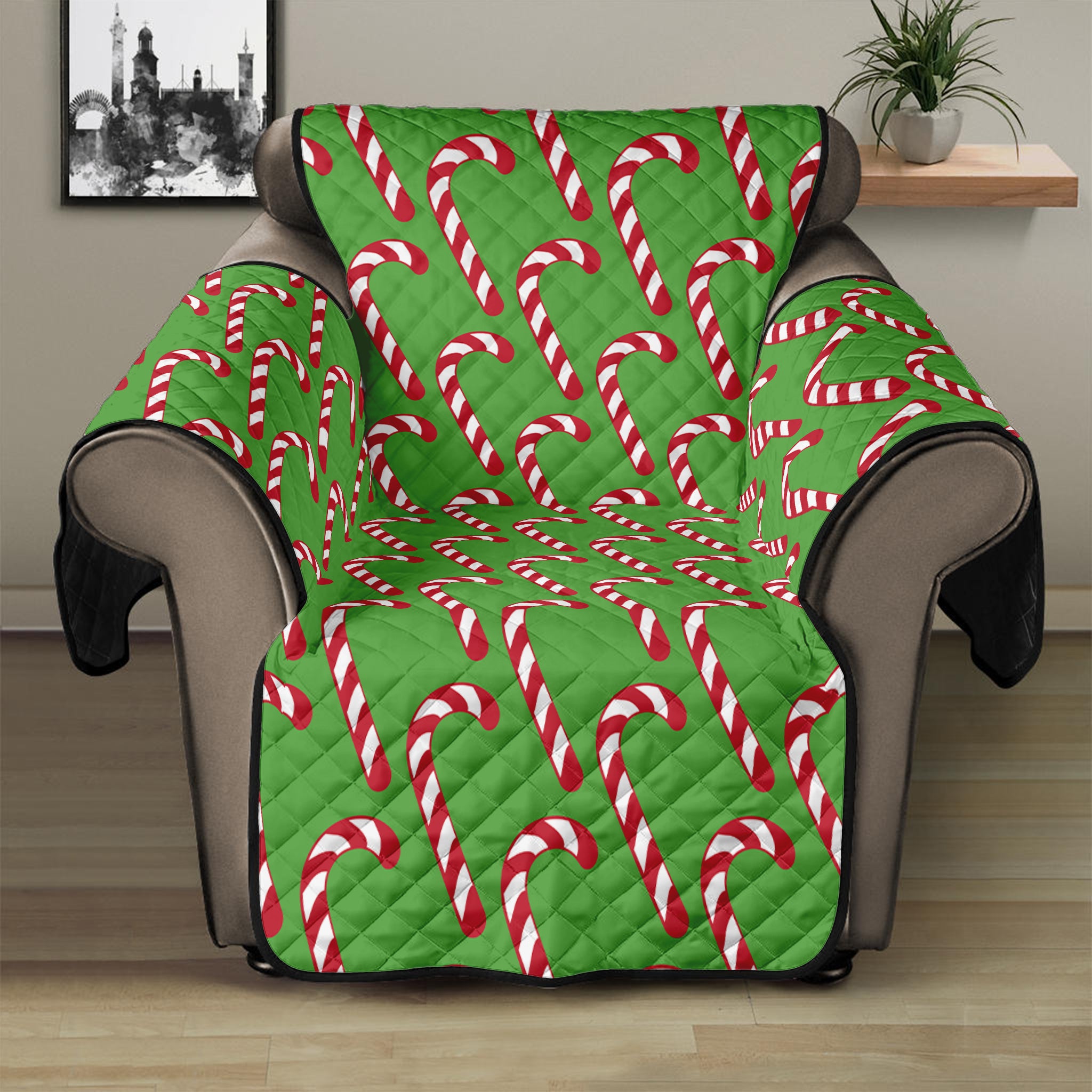 Merry Christmas Candy Cane Pattern Print Recliner Protector