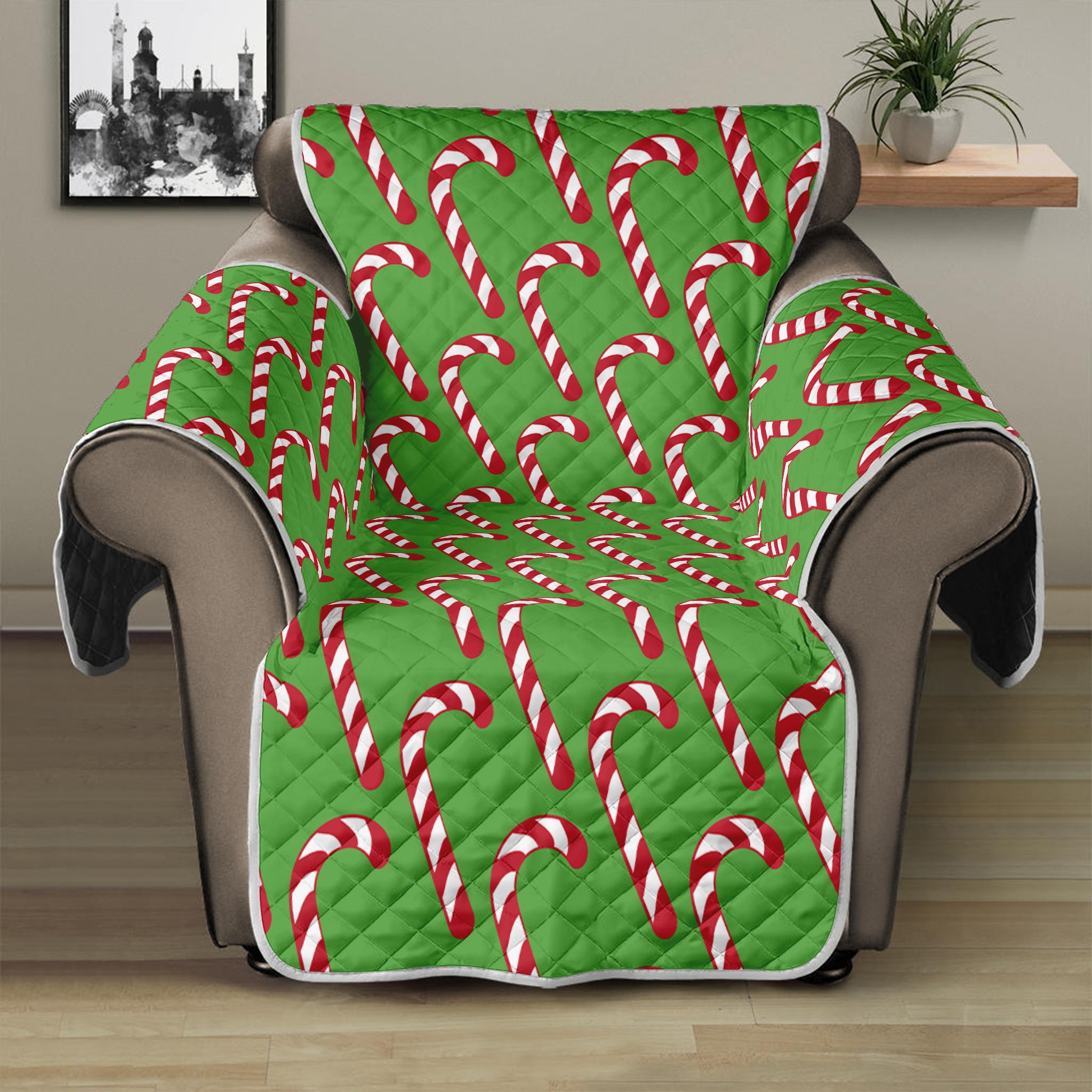 Merry Christmas Candy Cane Pattern Print Recliner Protector