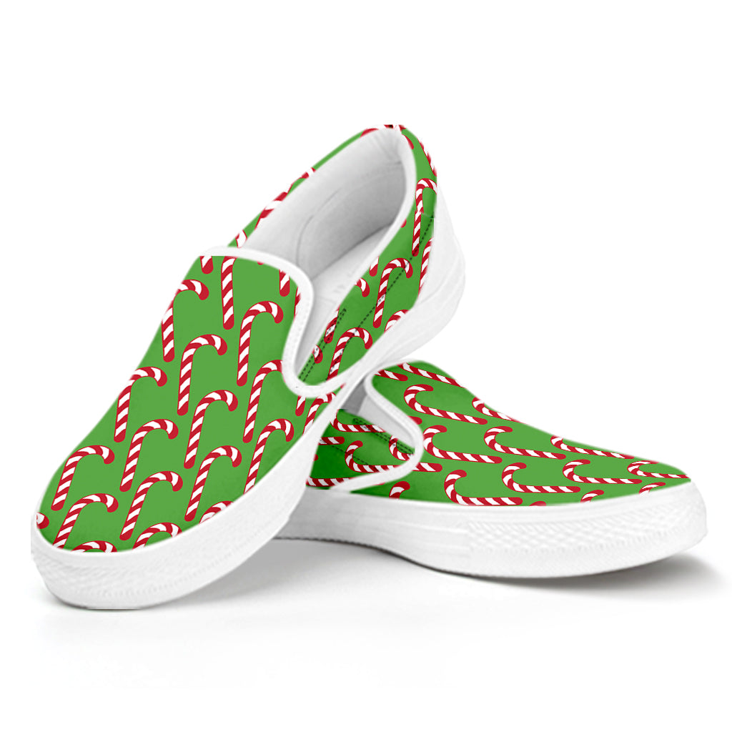 Merry Christmas Candy Cane Pattern Print White Slip On Shoes