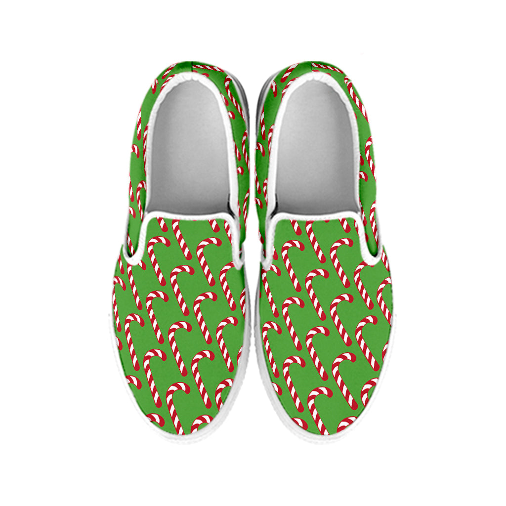 Merry Christmas Candy Cane Pattern Print White Slip On Shoes