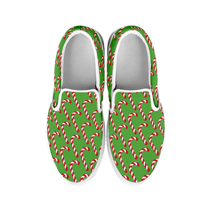 Merry Christmas Candy Cane Pattern Print White Slip On Shoes