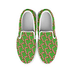 Merry Christmas Candy Cane Pattern Print White Slip On Shoes