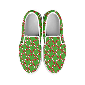 Merry Christmas Candy Cane Pattern Print White Slip On Shoes