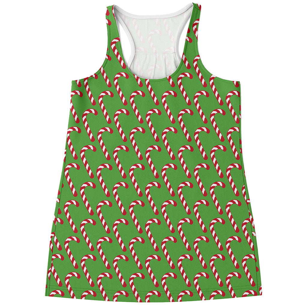Merry Christmas Candy Cane Pattern Print Women's Racerback Tank Top