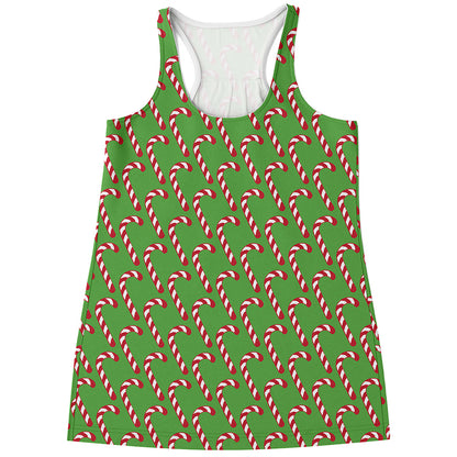 Merry Christmas Candy Cane Pattern Print Women's Racerback Tank Top