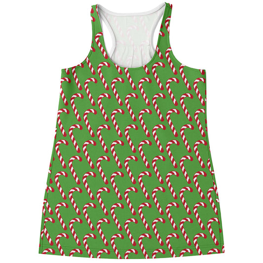 Merry Christmas Candy Cane Pattern Print Women's Racerback Tank Top