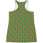 Merry Christmas Candy Cane Pattern Print Women's Racerback Tank Top