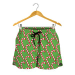 Merry Christmas Candy Cane Pattern Print Women's Shorts