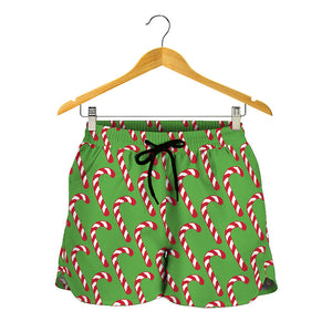 Merry Christmas Candy Cane Pattern Print Women's Shorts