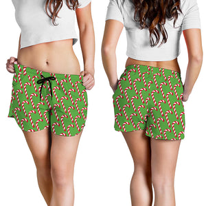 Merry Christmas Candy Cane Pattern Print Women's Shorts