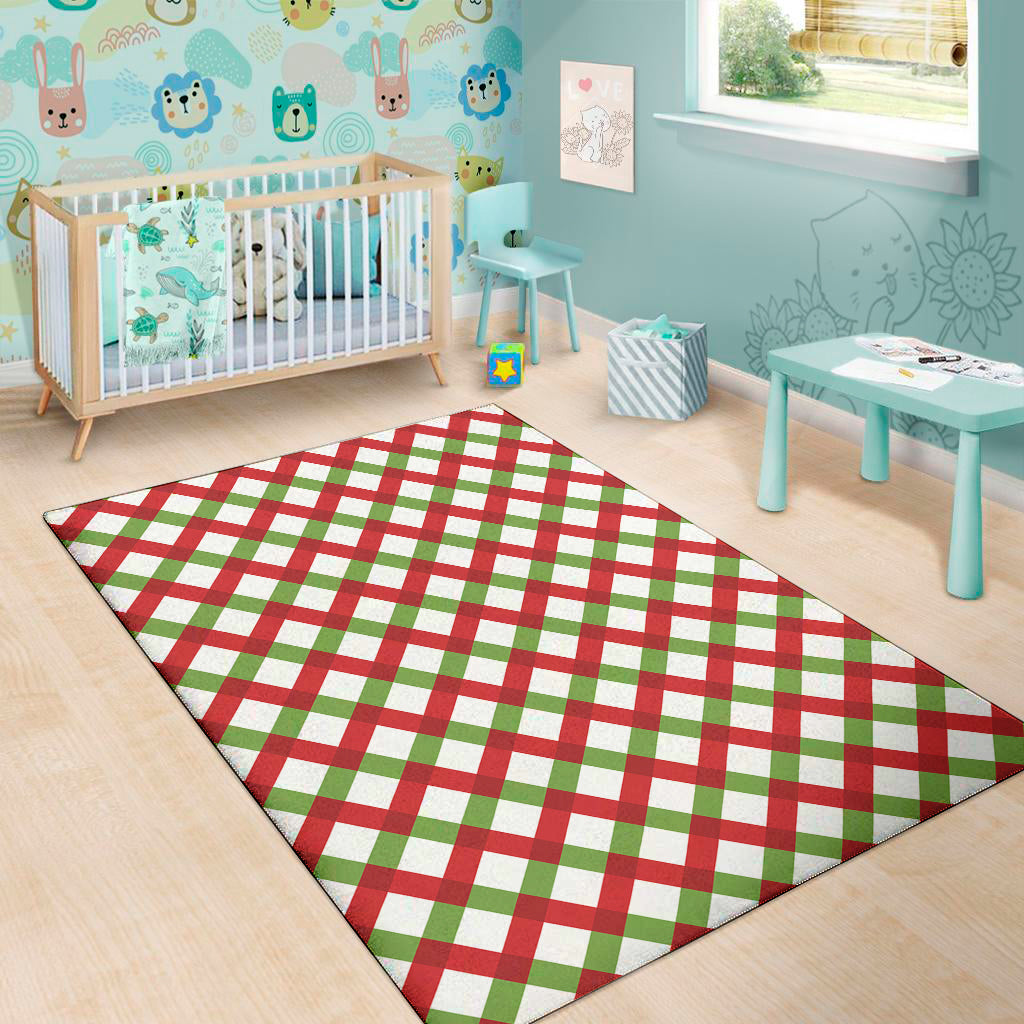 Merry Christmas Checkered Pattern Print Area Rug