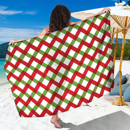 Merry Christmas Checkered Pattern Print Beach Sarong Wrap