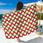 Merry Christmas Checkered Pattern Print Beach Sarong Wrap