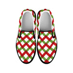Merry Christmas Checkered Pattern Print Black Slip On Shoes