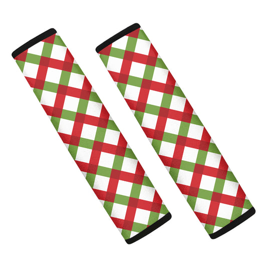 Merry Christmas Checkered Pattern Print Car Seat Belt Covers