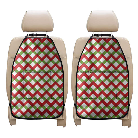 Merry Christmas Checkered Pattern Print Car Seat Organizers