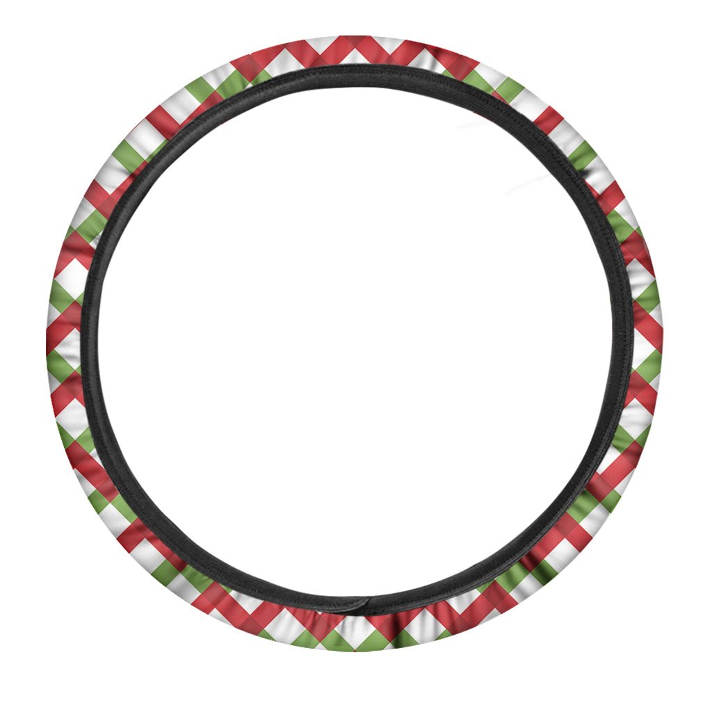 Merry Christmas Checkered Pattern Print Car Steering Wheel Cover