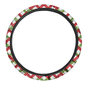 Merry Christmas Checkered Pattern Print Car Steering Wheel Cover