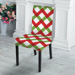 Merry Christmas Checkered Pattern Print Dining Chair Slipcover