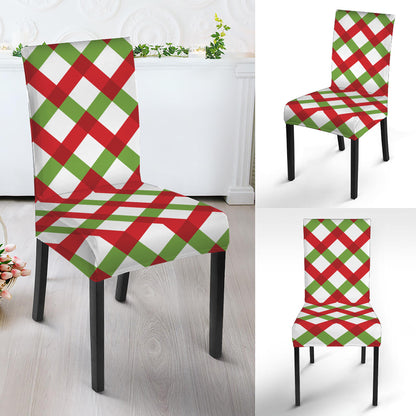 Merry Christmas Checkered Pattern Print Dining Chair Slipcover