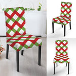 Merry Christmas Checkered Pattern Print Dining Chair Slipcover