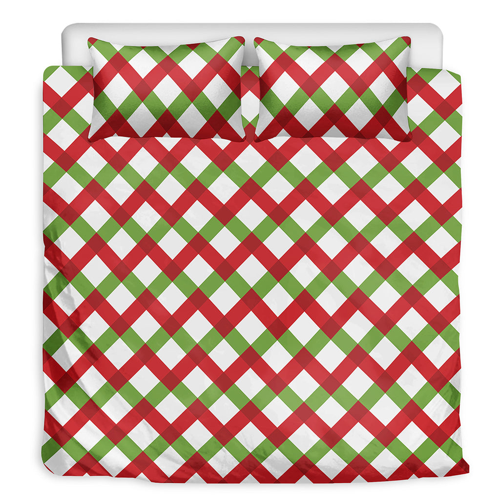 Merry Christmas Checkered Pattern Print Duvet Cover Bedding Set