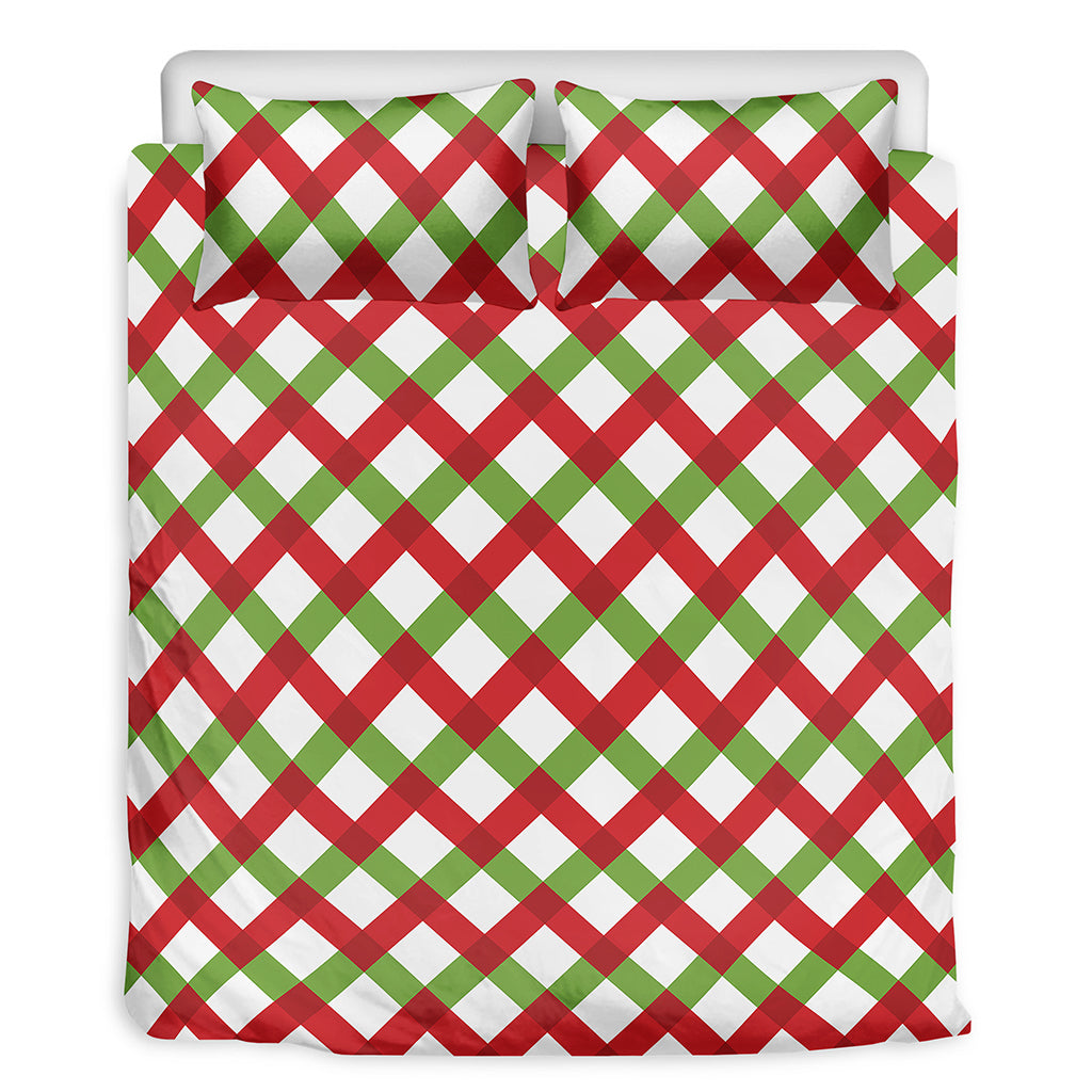 Merry Christmas Checkered Pattern Print Duvet Cover Bedding Set
