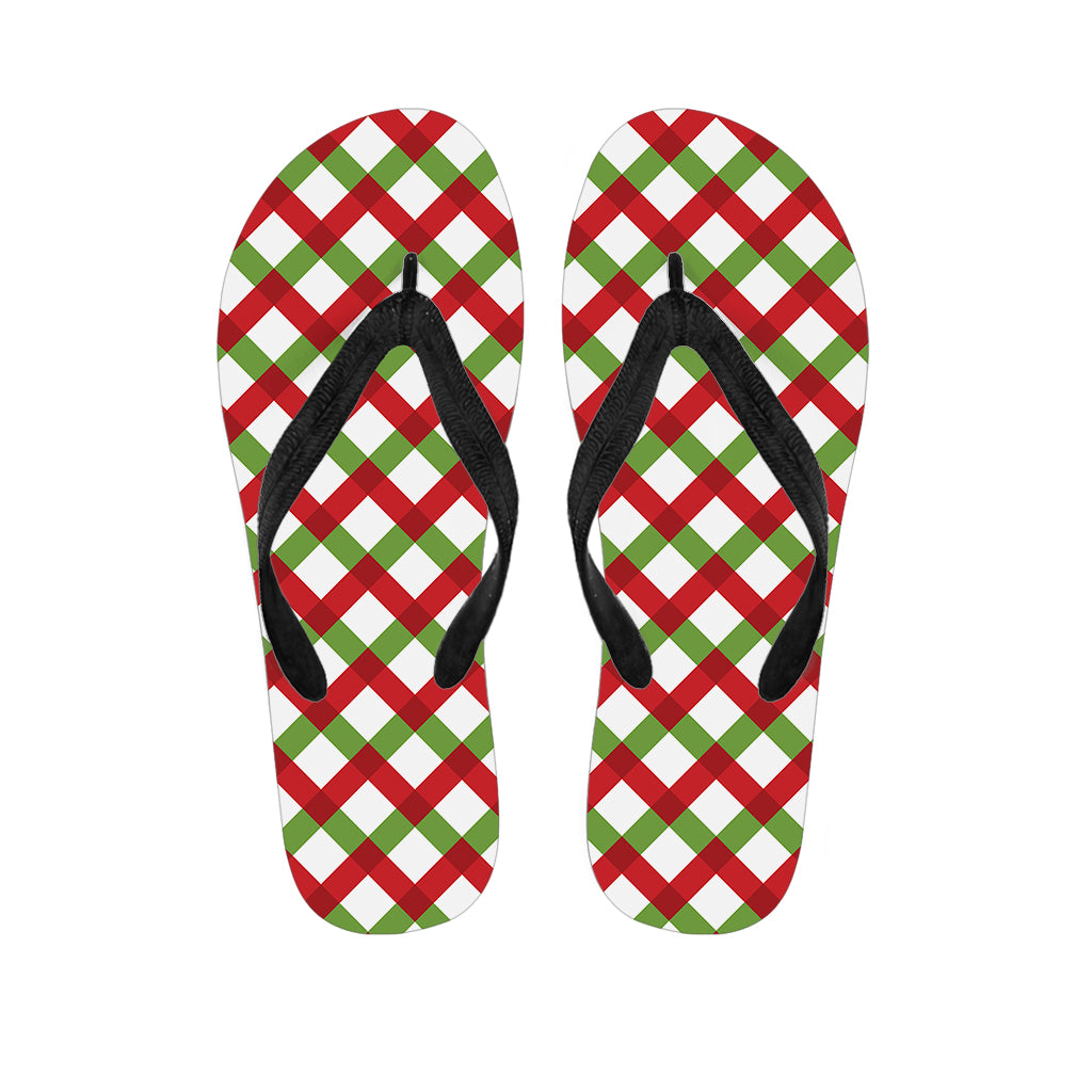 Merry Christmas Checkered Pattern Print Flip Flops