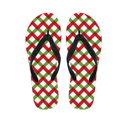 Merry Christmas Checkered Pattern Print Flip Flops