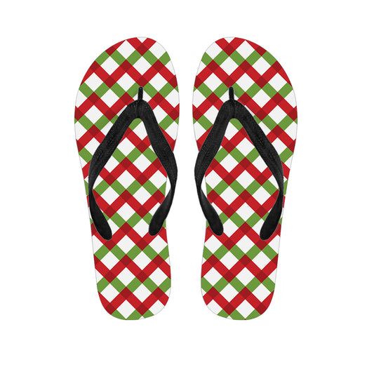 Merry Christmas Checkered Pattern Print Flip Flops