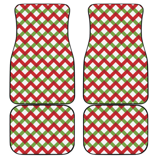 Merry Christmas Checkered Pattern Print Front and Back Car Floor Mats