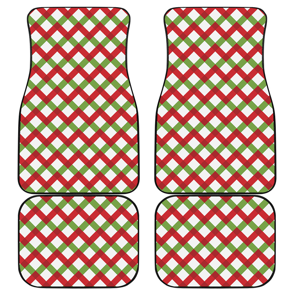 Merry Christmas Checkered Pattern Print Front and Back Car Floor Mats