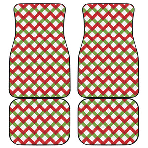 Merry Christmas Checkered Pattern Print Front and Back Car Floor Mats