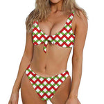 Merry Christmas Checkered Pattern Print Front Bow Tie Bikini
