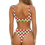 Merry Christmas Checkered Pattern Print Front Bow Tie Bikini