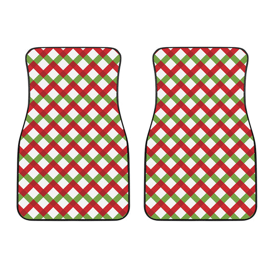 Merry Christmas Checkered Pattern Print Front Car Floor Mats