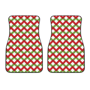 Merry Christmas Checkered Pattern Print Front Car Floor Mats